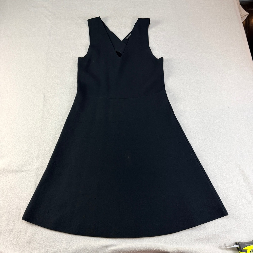 Ann Taylor Womens Sz S Black Knit V-Neck Crisscross Back Fit and Flare Dress